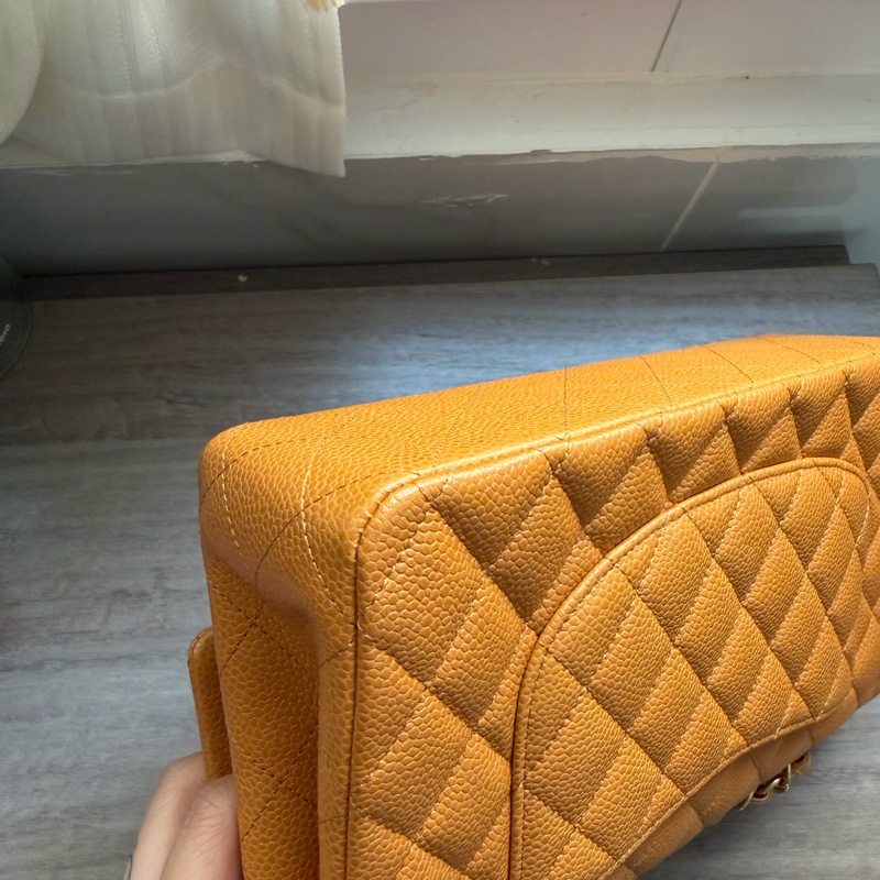 Chanel 香奈兒 Classic Flap Medium 荔枝皮 牛皮 金扣 焦糖色 深米色 中號-17