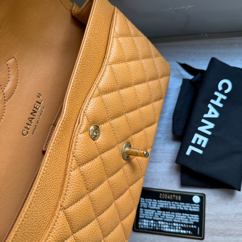 Chanel 香奈兒 Classic Flap Medium 荔枝皮 牛皮 金扣 焦糖色 深米色 中號-19