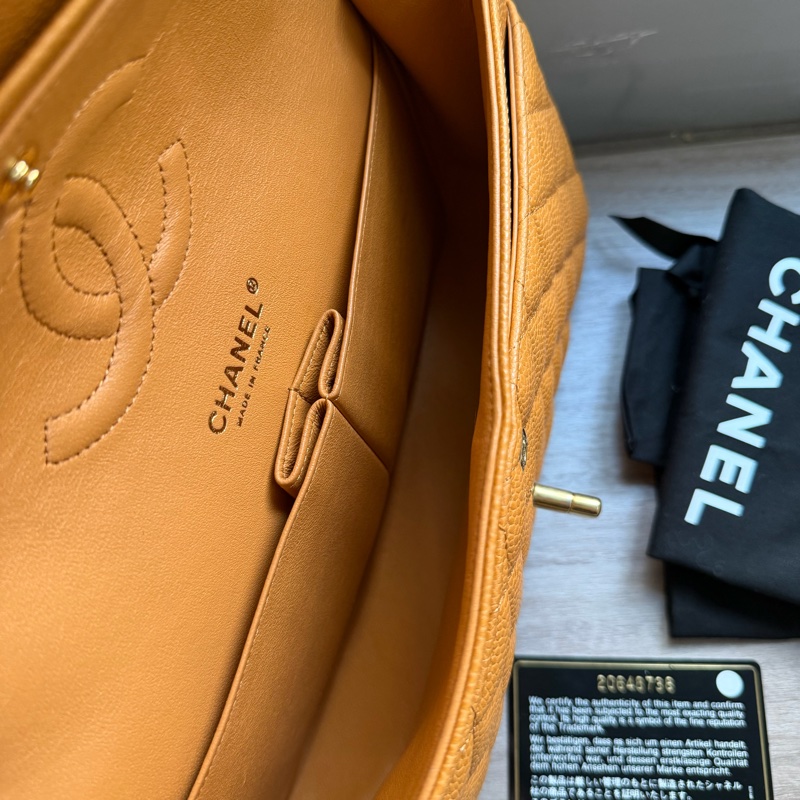 Chanel 香奈兒 Classic Flap Medium 荔枝皮 牛皮 金扣 焦糖色 深米色 中號-20