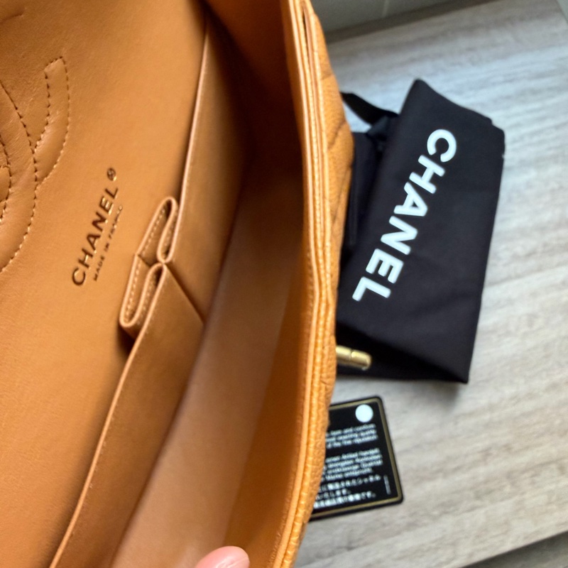 Chanel 香奈兒 Classic Flap Medium 荔枝皮 牛皮 金扣 焦糖色 深米色 中號-22