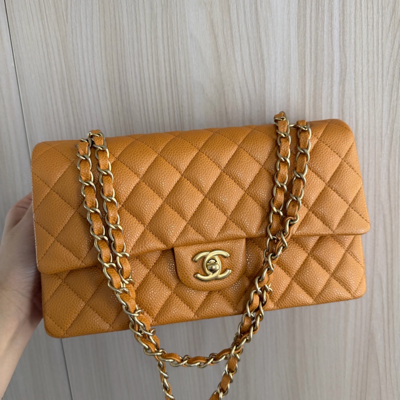 Chanel 香奈兒 Classic Flap Medium 荔枝皮 牛皮 金扣 焦糖色 深米色 中號-23