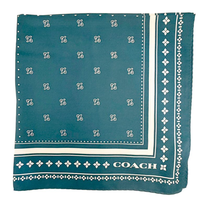 [全新]COACH 100%蠶絲絲巾領巾方巾圍巾(點點藍綠)-1