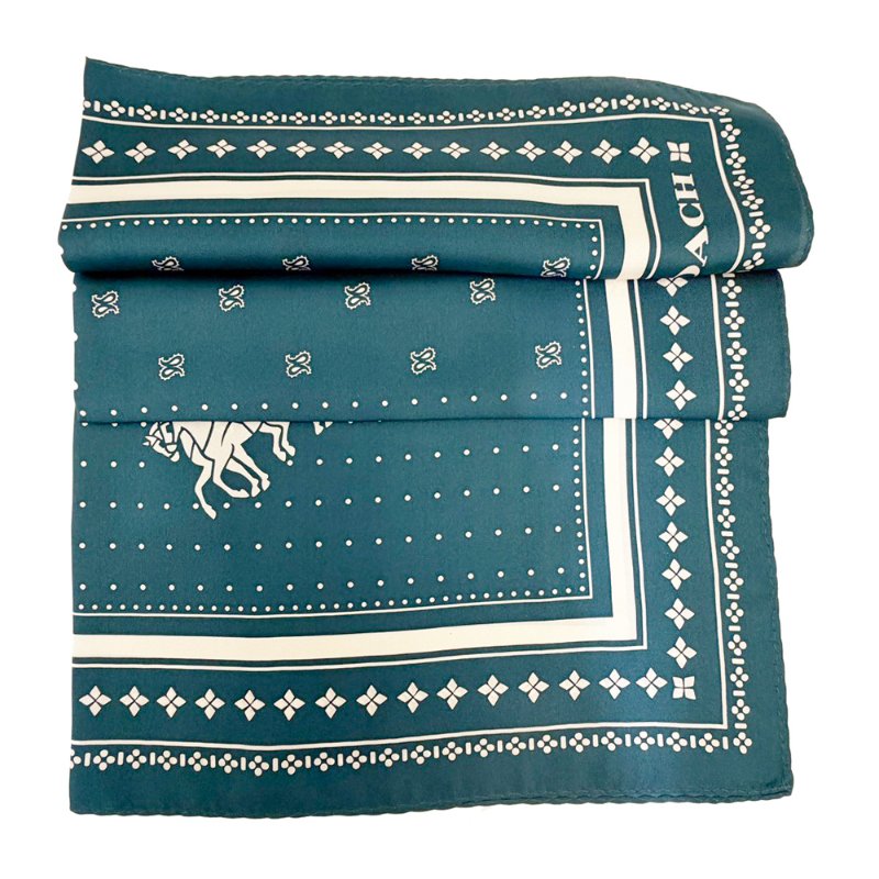 [全新]COACH 100%蠶絲絲巾領巾方巾圍巾(點點藍綠)-3