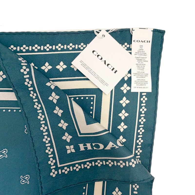 [全新]COACH 100%蠶絲絲巾領巾方巾圍巾(點點藍綠)-4