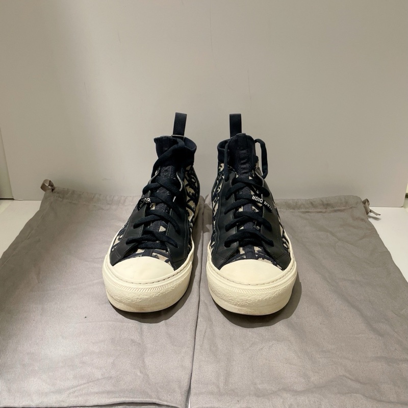 迪奧女士鞋 針織拼接 中幫 時尚厚底板鞋 藍白色 尺碼38 附件:塵袋-1