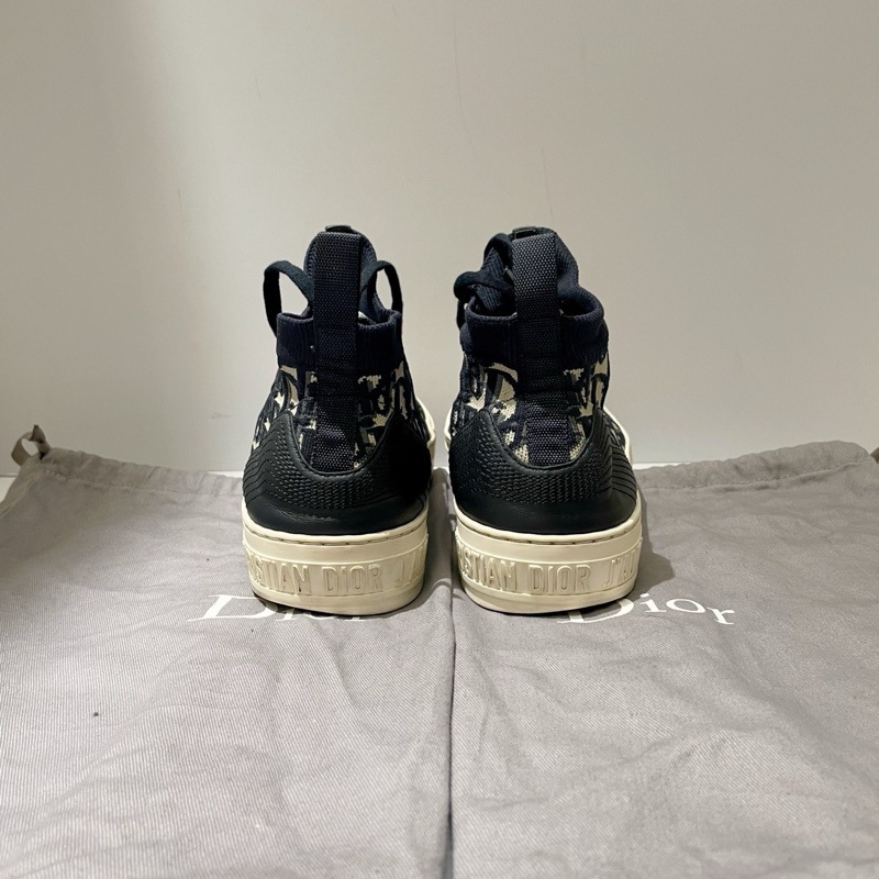 迪奧女士鞋 針織拼接 中幫 時尚厚底板鞋 藍白色 尺碼38 附件:塵袋-2