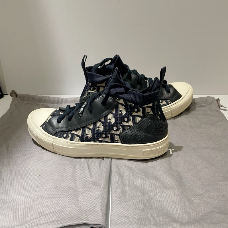 迪奧女士鞋 針織拼接 中幫 時尚厚底板鞋 藍白色 尺碼38 附件:塵袋-3