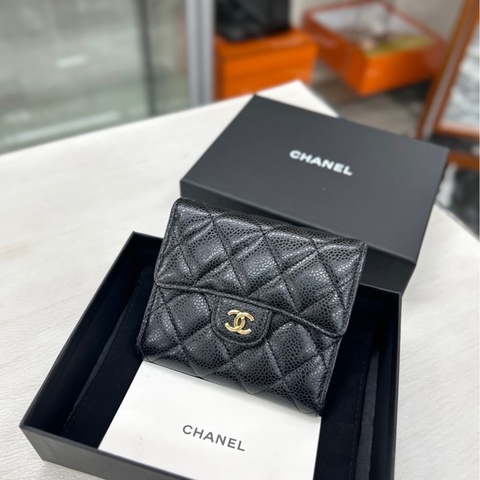 【98新】 Chanel 黑金荔枝牛皮方錢包