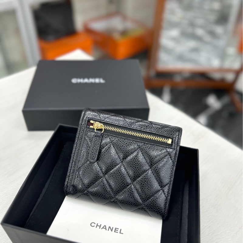 【98新】 Chanel 黑金荔枝牛皮方錢包-1
