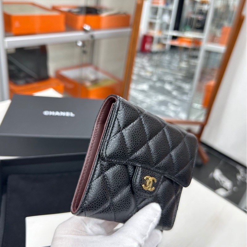【98新】 Chanel 黑金荔枝牛皮方錢包-4