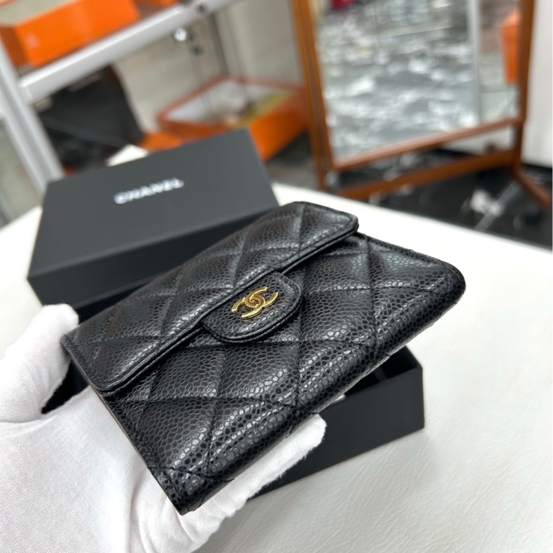 【98新】 Chanel 黑金荔枝牛皮方錢包-5