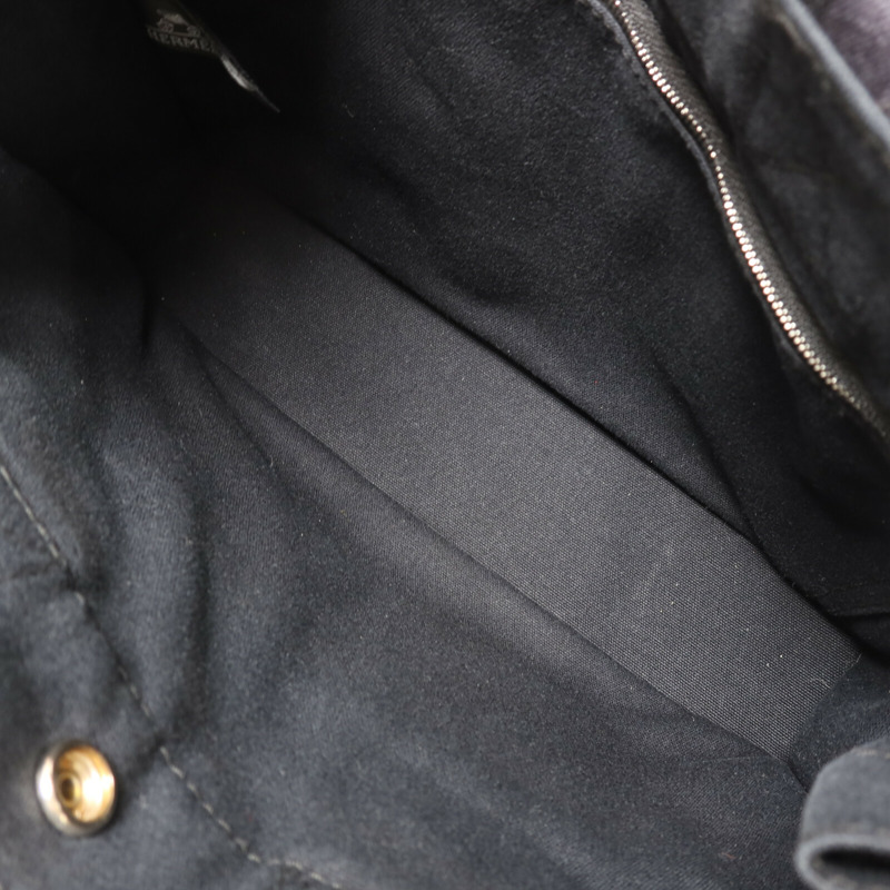 HERMES 帆布/牛皮皮革Fourre Tout PM銀扣手挽袋Noir-4