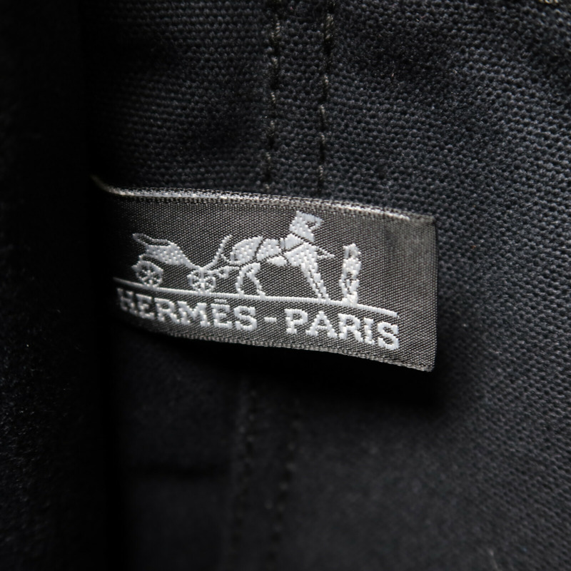 HERMES 帆布/牛皮皮革Fourre Tout PM銀扣手挽袋Noir-5
