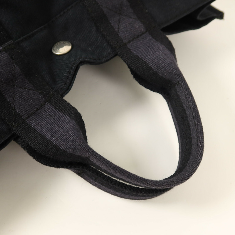 HERMES 帆布/牛皮皮革Fourre Tout PM銀扣手挽袋Noir-7