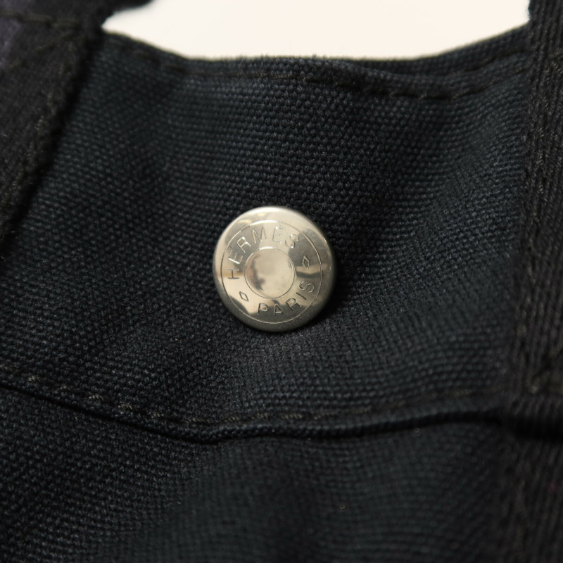 HERMES 帆布/牛皮皮革Fourre Tout PM銀扣手挽袋Noir-8