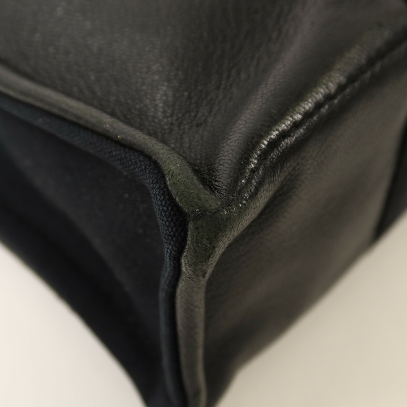HERMES 帆布/牛皮皮革Fourre Tout PM銀扣手挽袋Noir-11