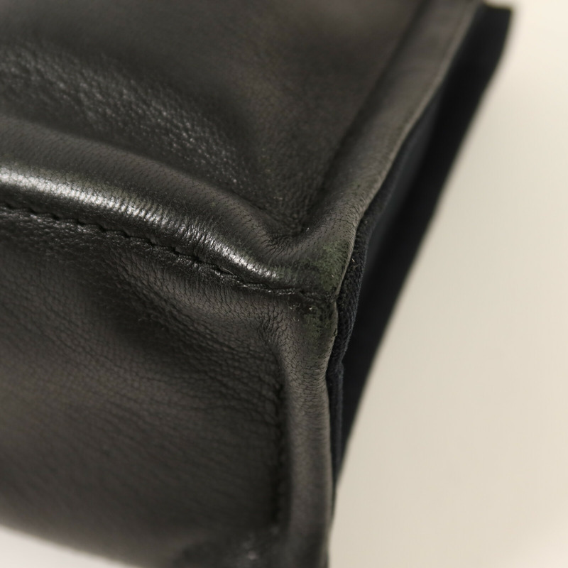 HERMES 帆布/牛皮皮革Fourre Tout PM銀扣手挽袋Noir-12