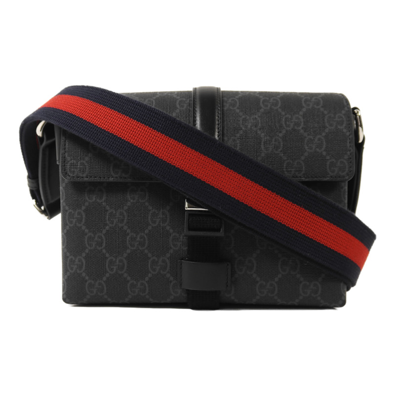 GUCCI 塗層帆布GG Black Mini Bag銀扣肩背袋-0