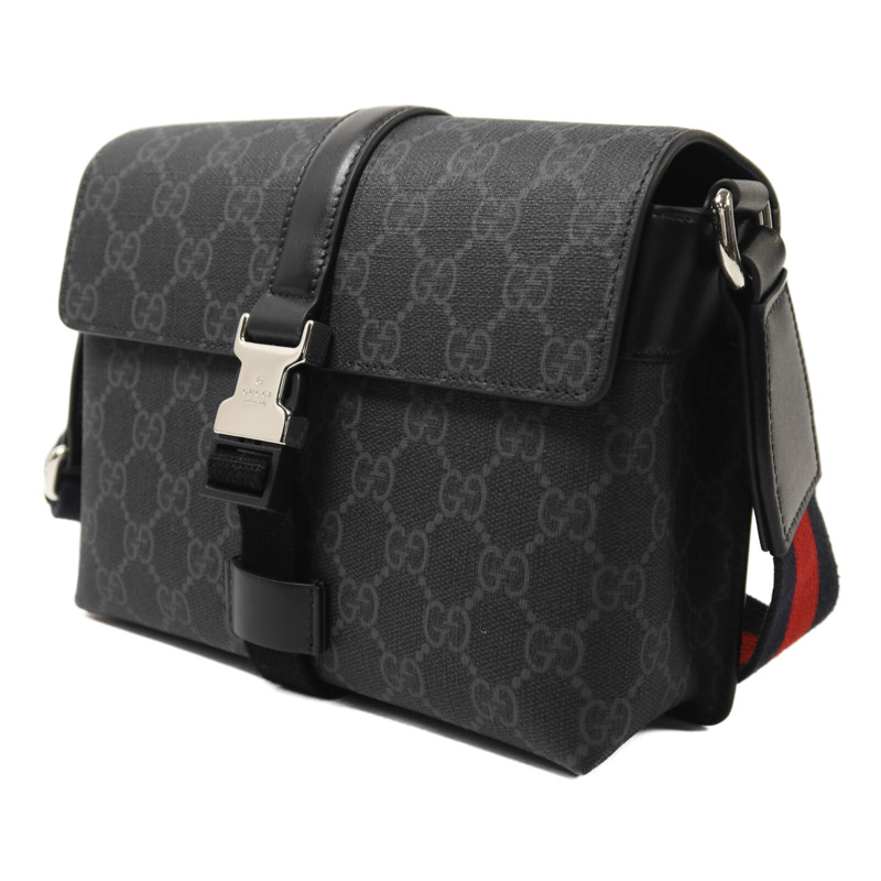 GUCCI 塗層帆布GG Black Mini Bag銀扣肩背袋-2