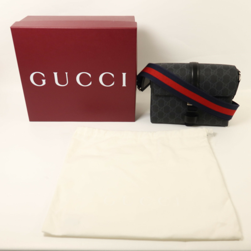 GUCCI 塗層帆布GG Black Mini Bag銀扣肩背袋-8