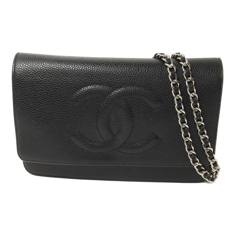 CHANEL 牛皮皮革Timeless CC Wallet On Chain銀扣鏈帶肩背袋-0