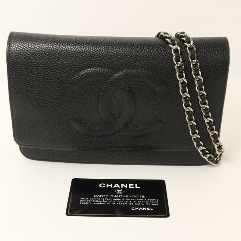 CHANEL 牛皮皮革Timeless CC Wallet On Chain銀扣鏈帶肩背袋-10
