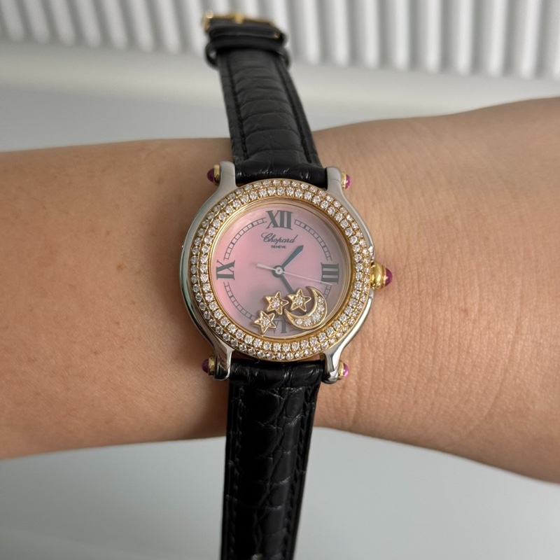蕭邦 Chopard HAPPY DIAMONDS快樂鑽系列 後鑽圈鑲鑽 女士腕表 32.5 mm-0