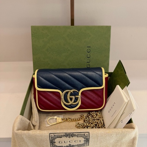 99.9新Gucci 古馳GGmarmont系列 拼色mini號鏈條包 單肩斜挎包，尺寸：17x1