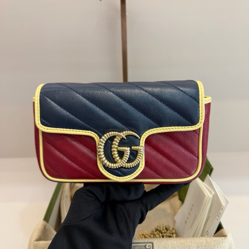 99.9新Gucci 古馳GGmarmont系列 拼色mini號鏈條包 單肩斜挎包,尺寸:17x1-1