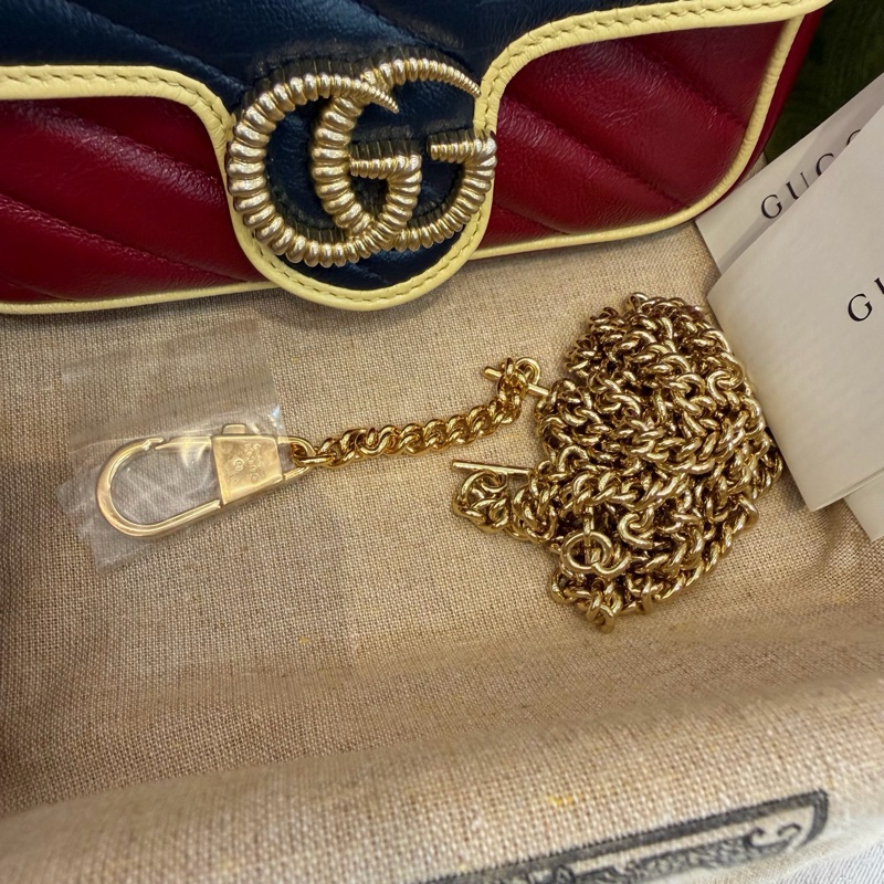 99.9新Gucci 古馳GGmarmont系列 拼色mini號鏈條包 單肩斜挎包,尺寸:17x1-8