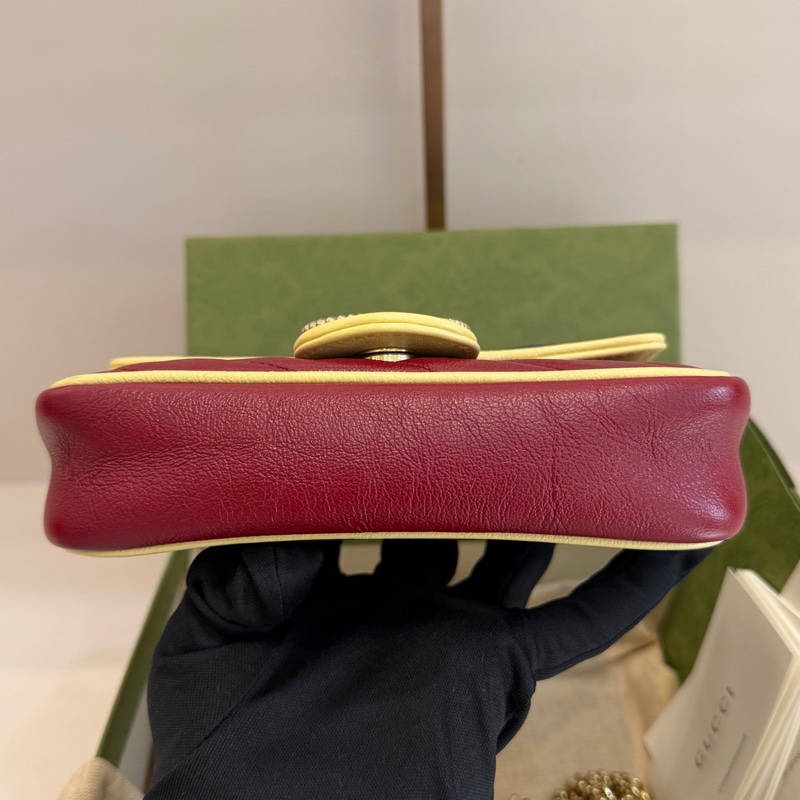 99.9新Gucci 古馳GGmarmont系列 拼色mini號鏈條包 單肩斜挎包,尺寸:17x1-10