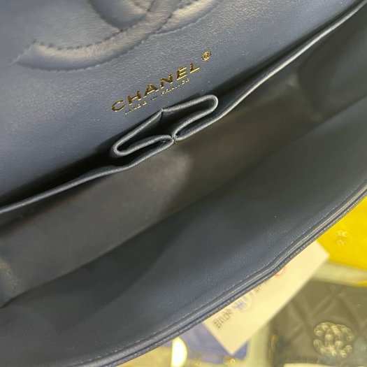 東區正精品㊣CHANEL A01112 COCO 25cm 香奈兒深藍色荔枝牛皮菱格紋金鍊雙蓋肩背包 RZ3762-5