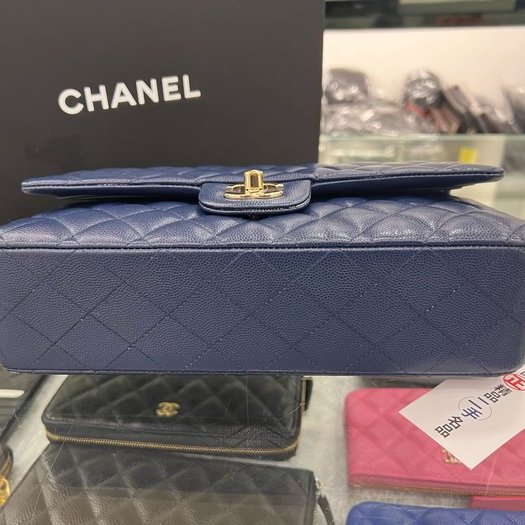 東區正精品㊣CHANEL A01112 COCO 25cm 香奈兒深藍色荔枝牛皮菱格紋金鍊雙蓋肩背包 RZ3762-6