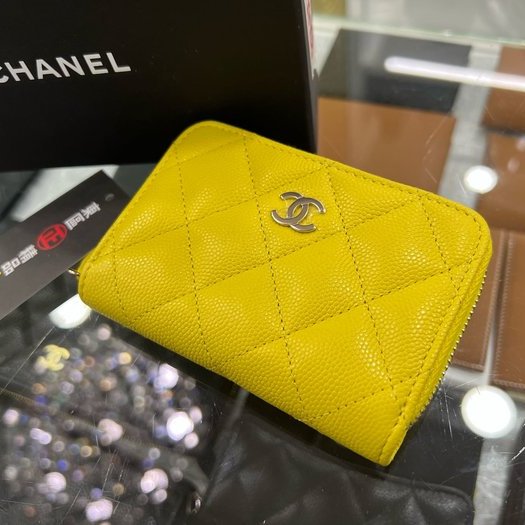 東區正精品㊣CHANEL AP0216 全新香奈兒黃色荔枝牛皮金釦ㄇ字拉鍊後口袋卡片夾零錢包 RZ3695-7