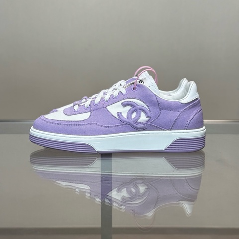 香奈兒Chanel  雙C Logo 白紫帆布板鞋  39 碼 99 新