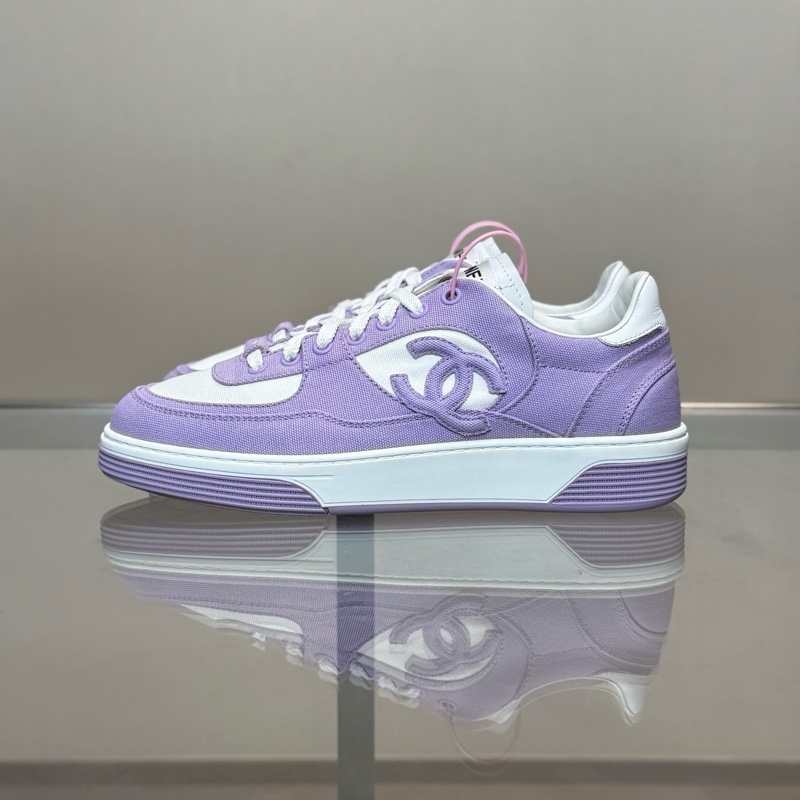 香奈兒Chanel 雙C Logo 白紫帆布板鞋 39 碼 99 新-0