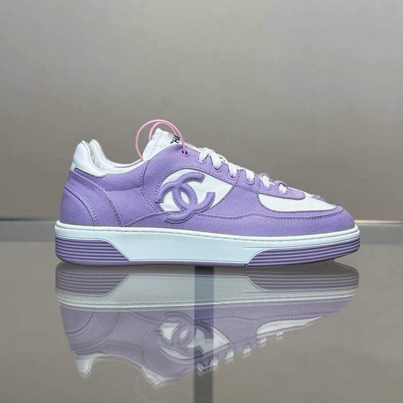 香奈兒Chanel 雙C Logo 白紫帆布板鞋 39 碼 99 新-2