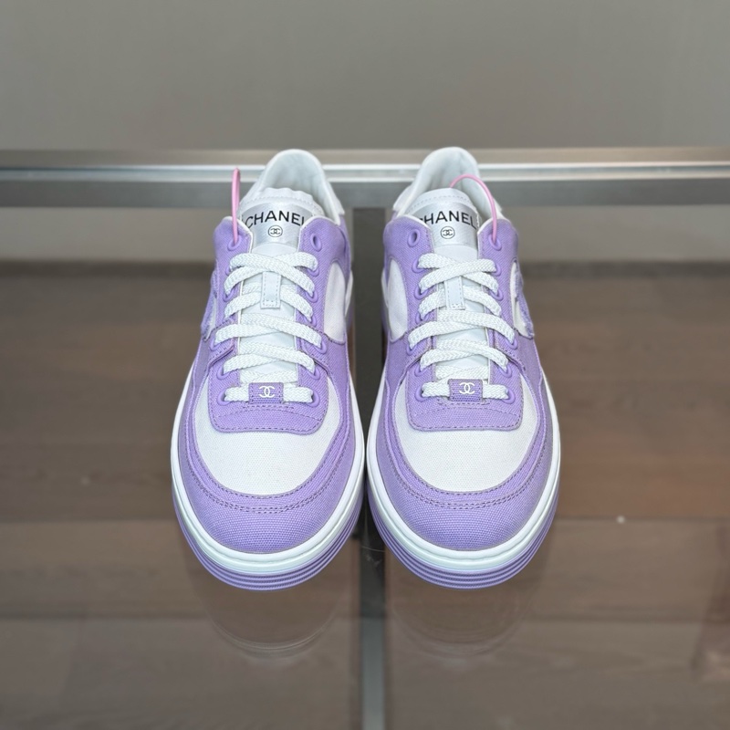 香奈兒Chanel 雙C Logo 白紫帆布板鞋 39 碼 99 新-3