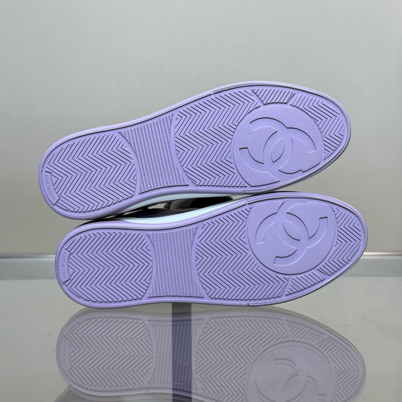 香奈兒Chanel 雙C Logo 白紫帆布板鞋 39 碼 99 新-5
