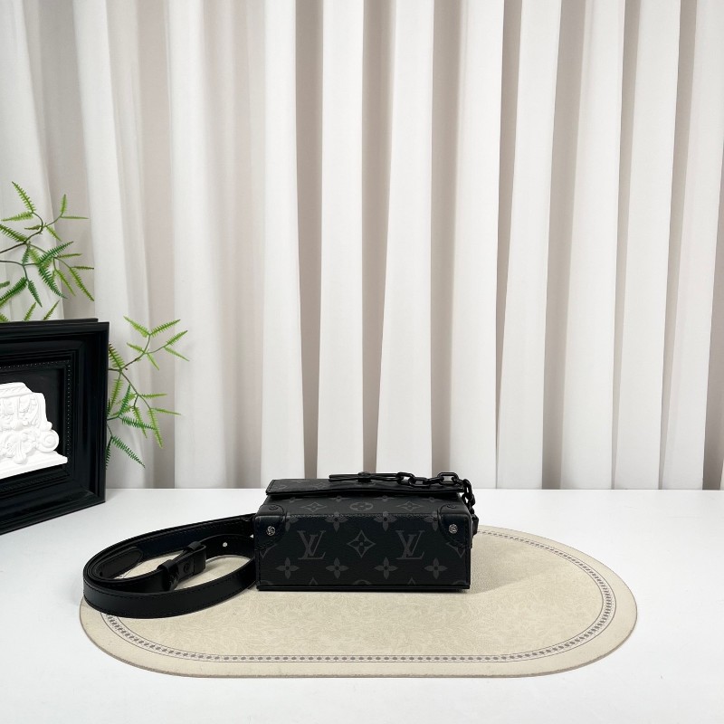 LV路易威登 芯片款 Steamer黑武士曲別針迴形針盒子包 經典老花 黑色 鏈條裝飾 單肩斜挎都可以-2