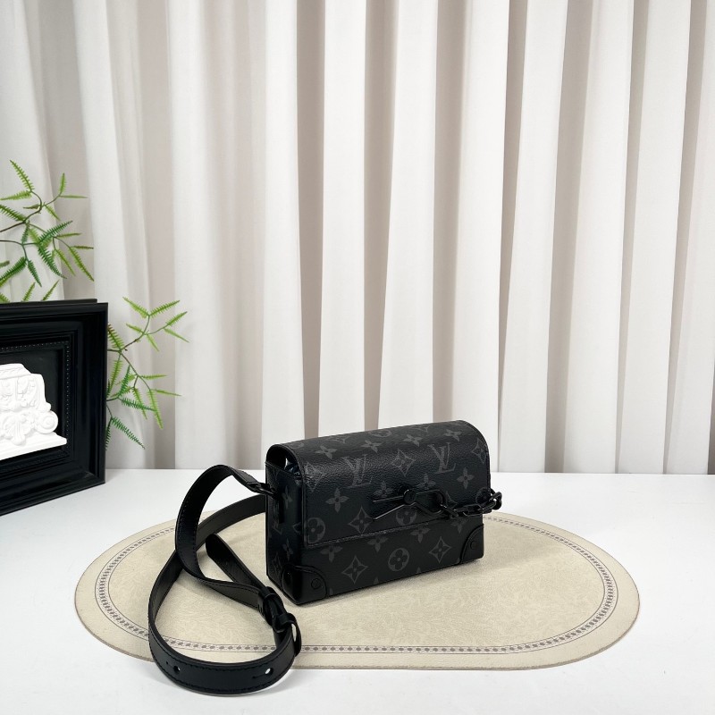 LV路易威登 芯片款 Steamer黑武士曲別針迴形針盒子包 經典老花 黑色 鏈條裝飾 單肩斜挎都可以-3