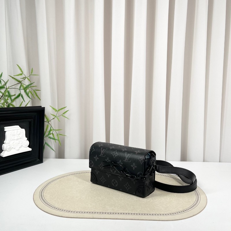 LV路易威登 芯片款 Steamer黑武士曲別針迴形針盒子包 經典老花 黑色 鏈條裝飾 單肩斜挎都可以-4