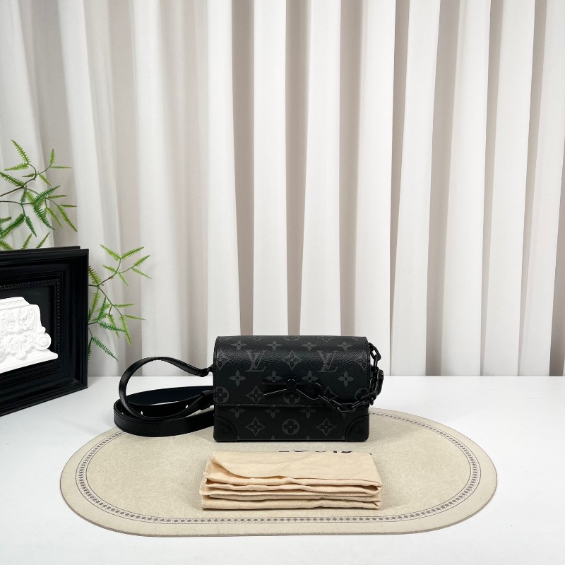 LV路易威登 芯片款 Steamer黑武士曲別針迴形針盒子包 經典老花 黑色 鏈條裝飾 單肩斜挎都可以-5