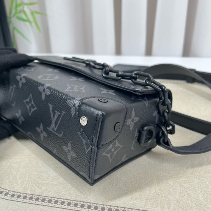 LV路易威登 芯片款 Steamer黑武士曲別針迴形針盒子包 經典老花 黑色 鏈條裝飾 單肩斜挎都可以-7