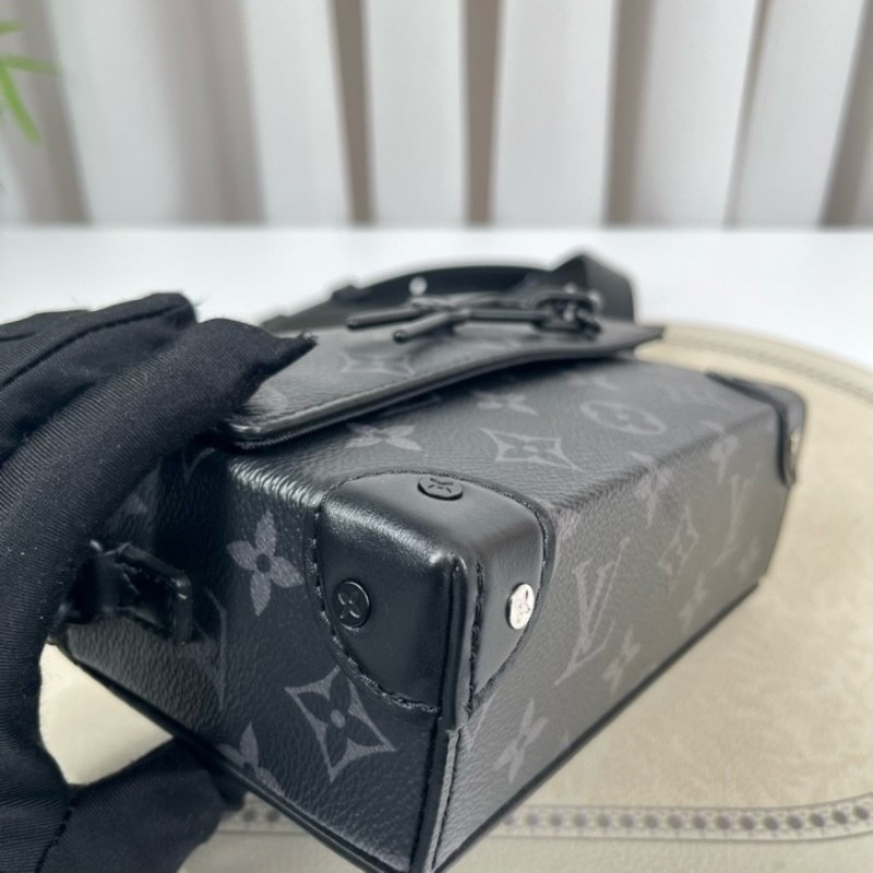 LV路易威登 芯片款 Steamer黑武士曲別針迴形針盒子包 經典老花 黑色 鏈條裝飾 單肩斜挎都可以-10