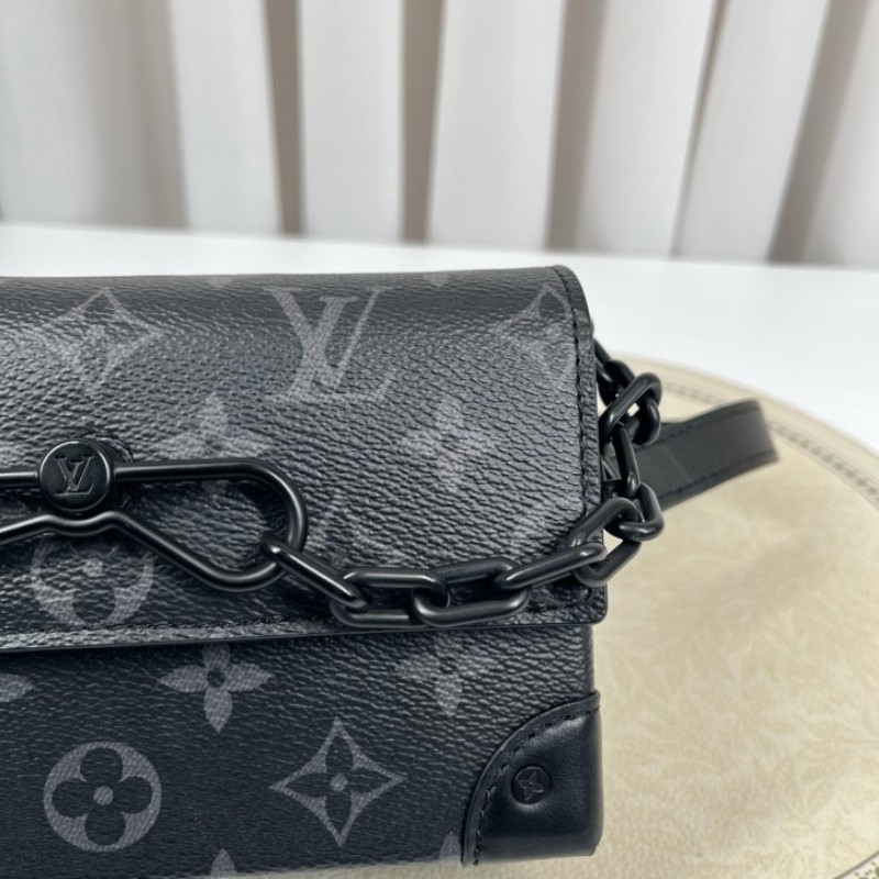 LV路易威登 芯片款 Steamer黑武士曲別針迴形針盒子包 經典老花 黑色 鏈條裝飾 單肩斜挎都可以-16