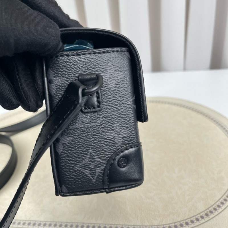 LV路易威登 芯片款 Steamer黑武士曲別針迴形針盒子包 經典老花 黑色 鏈條裝飾 單肩斜挎都可以-19