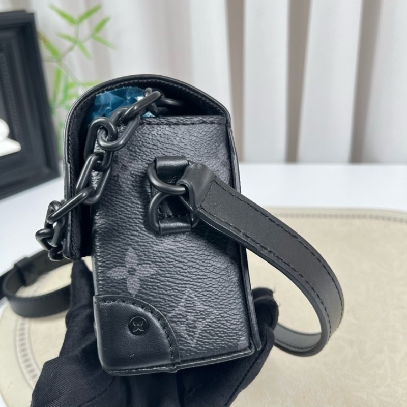 LV路易威登 芯片款 Steamer黑武士曲別針迴形針盒子包 經典老花 黑色 鏈條裝飾 單肩斜挎都可以-20