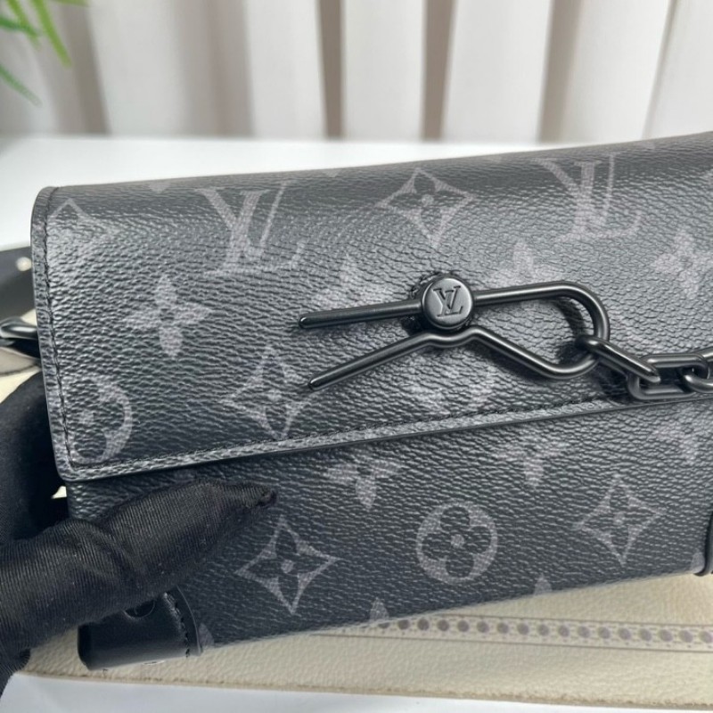 LV路易威登 芯片款 Steamer黑武士曲別針迴形針盒子包 經典老花 黑色 鏈條裝飾 單肩斜挎都可以-22