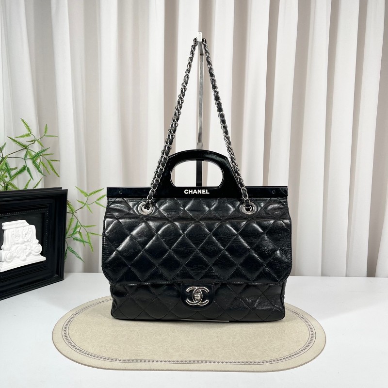 sh zym CHANEL香奈兒 20開 黑銀油蠟皮壓克力手柄衣架包 容量大 包型立挺 時尚亮眼 經典百搭-0